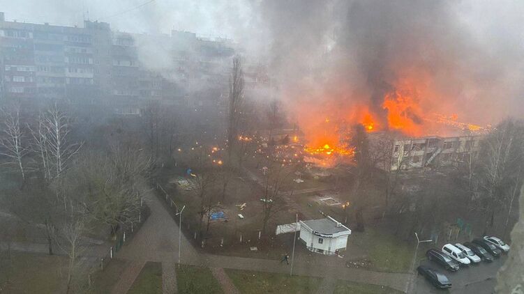 Место падения вертолета в Броварах