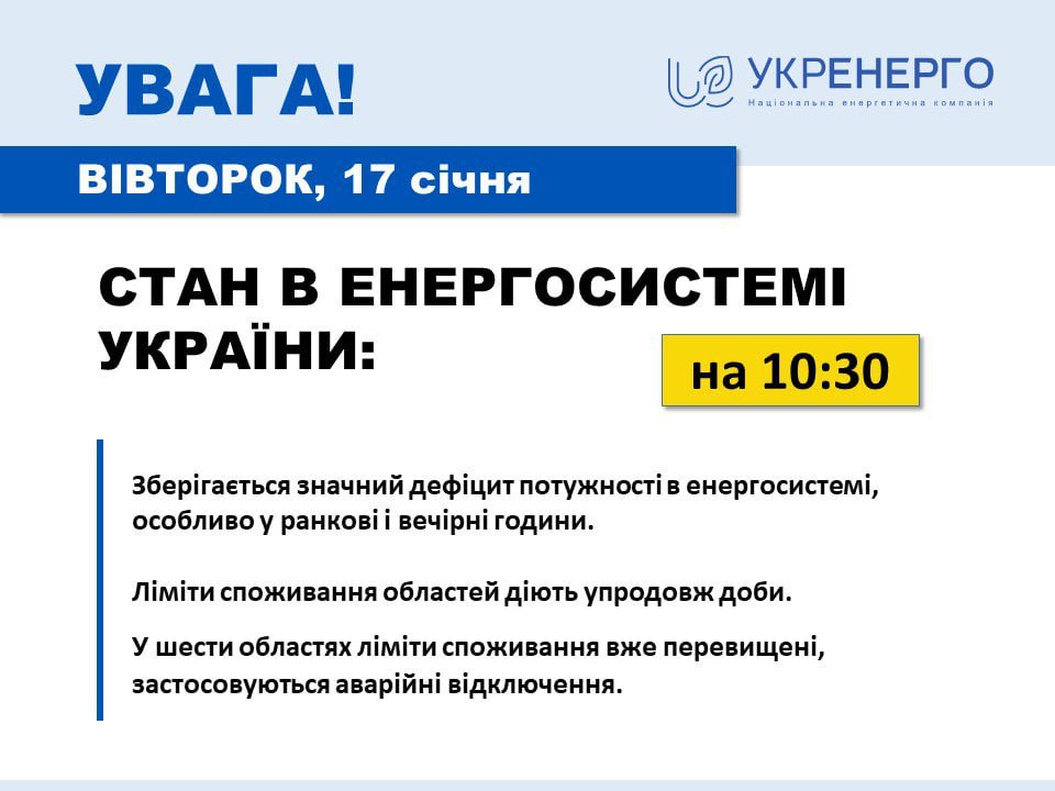 В шести областях Украины из-за превышения лимитов потребления сегодня ввели аварийные отключения света - Укрэнерго