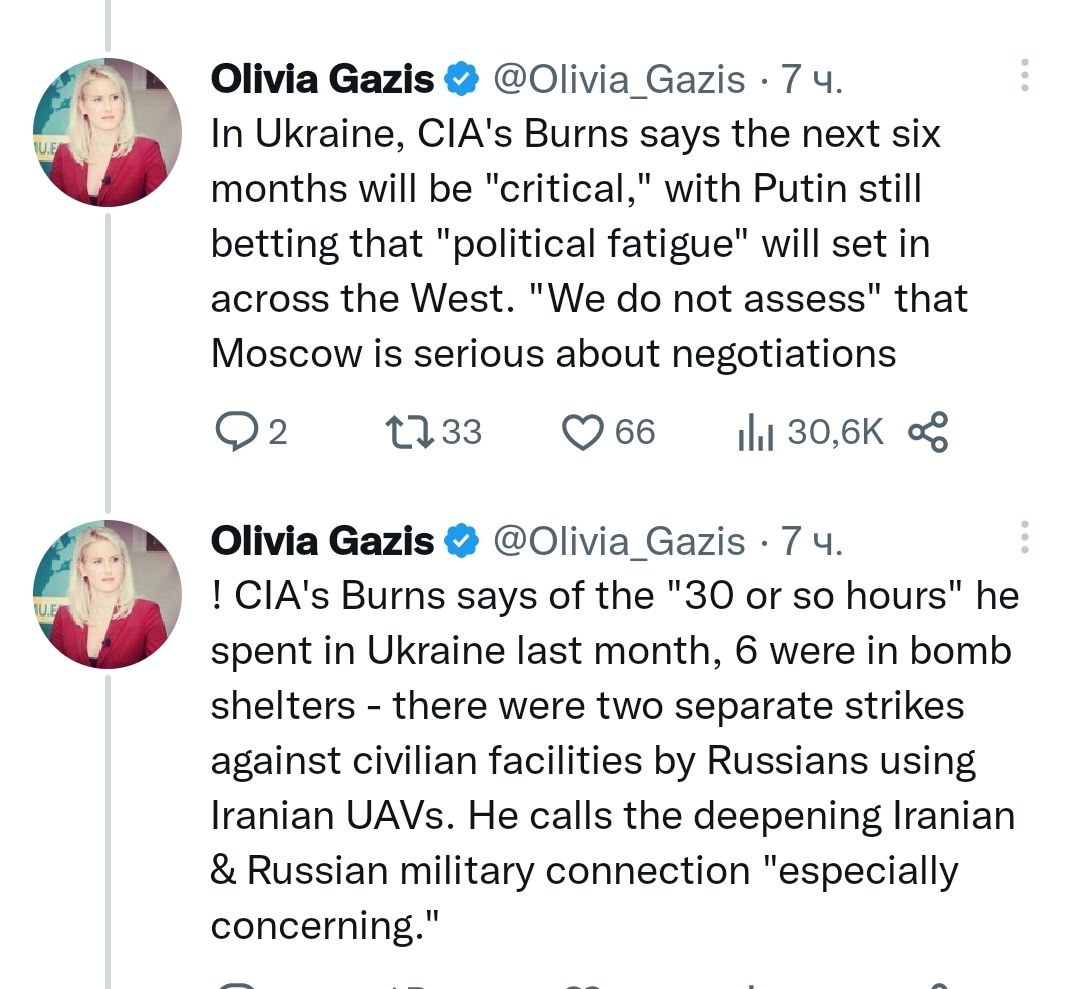 Бернс считает, что следующие шесть месяцев в Украине будут критическими