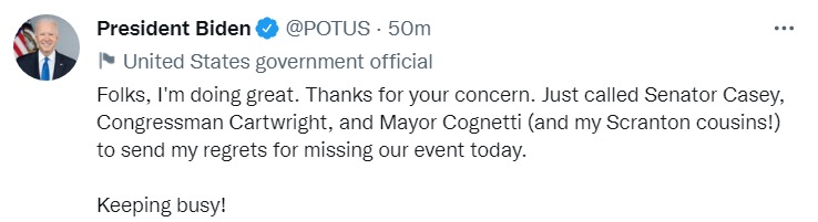 Скриншот из Твиттера Джо БАйдена