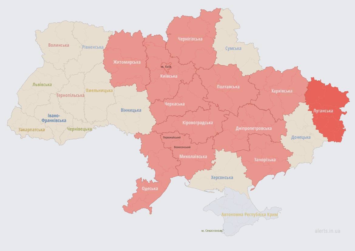 В большинстве областей воздушная тревога