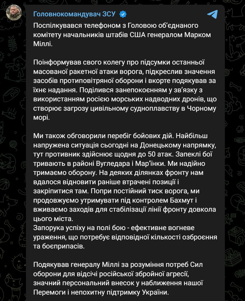 Залужный поговорил с Милли