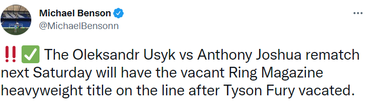 Усик и Джошуа будут сражаться за пояс Фьюри