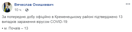 Коронавирус в Почаеве, Вячеслав Онишкевич в фейсбук