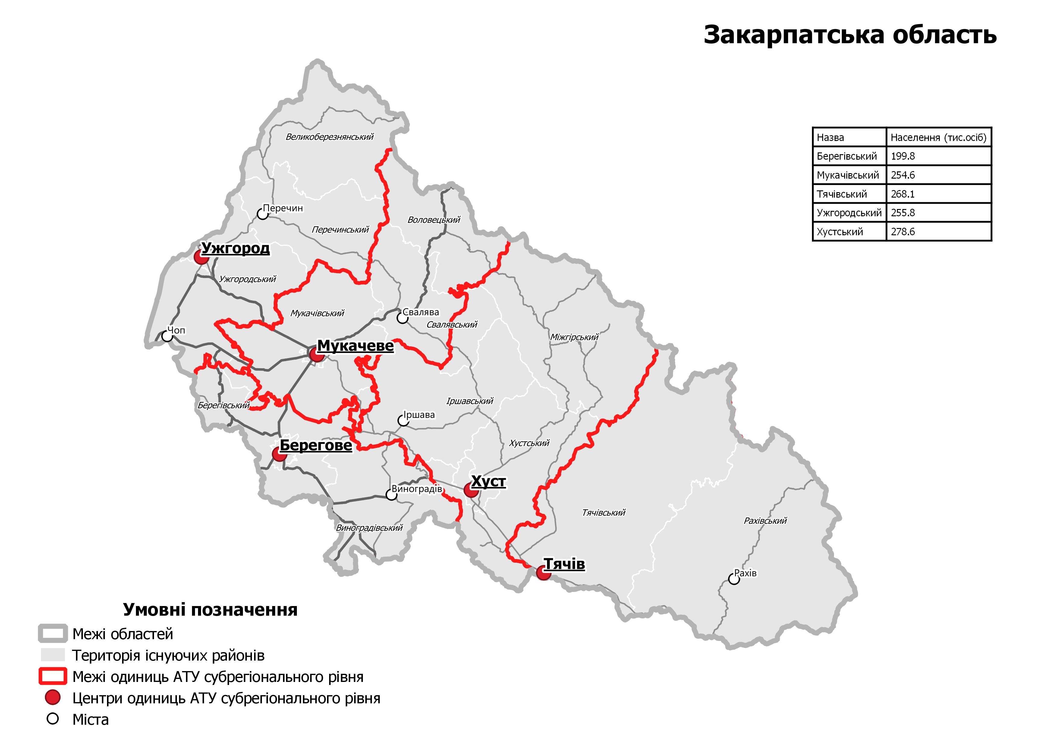 Закарпатская область новое деление