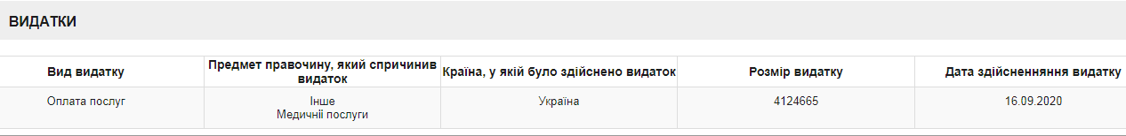 Кернес потратил миллионы на лечение и перелет в Германии. Скриншот: public.nazk.gov.ua