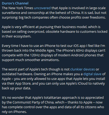 Пост Дурова в Телеграме
