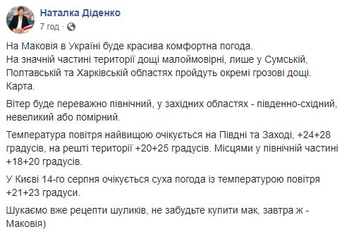 Какой будет погода на 14 августа в пятницу