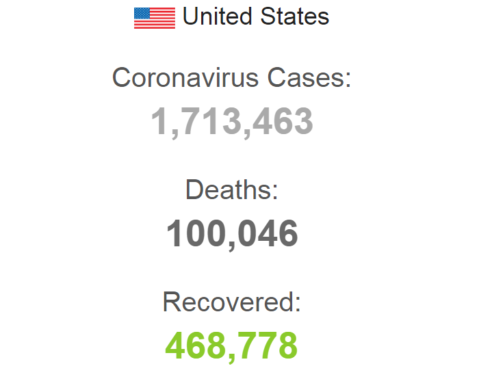 Коронавирус в США. Скриншот: Worldometer
