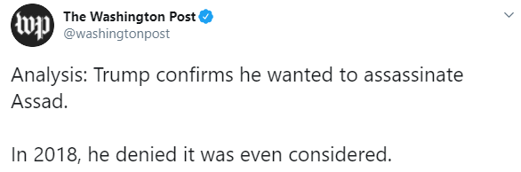 "Все было готово". Трамп признался, что хотел "убрать" Асада после химической атаки в Сирии. Скриншот: WP