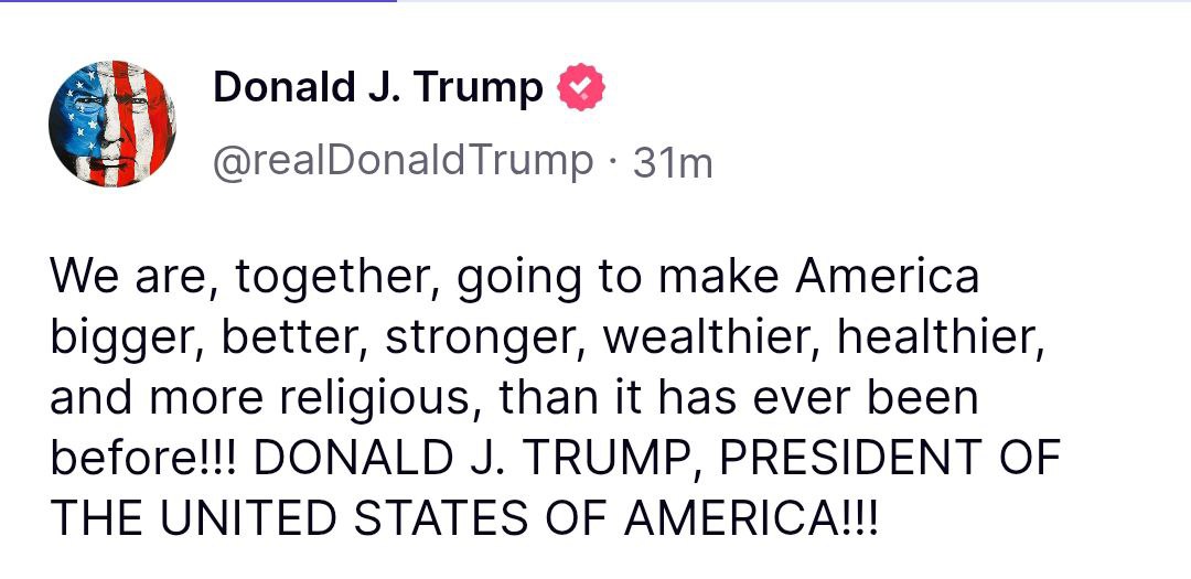 Знімок повідомлення на truthsocial.com