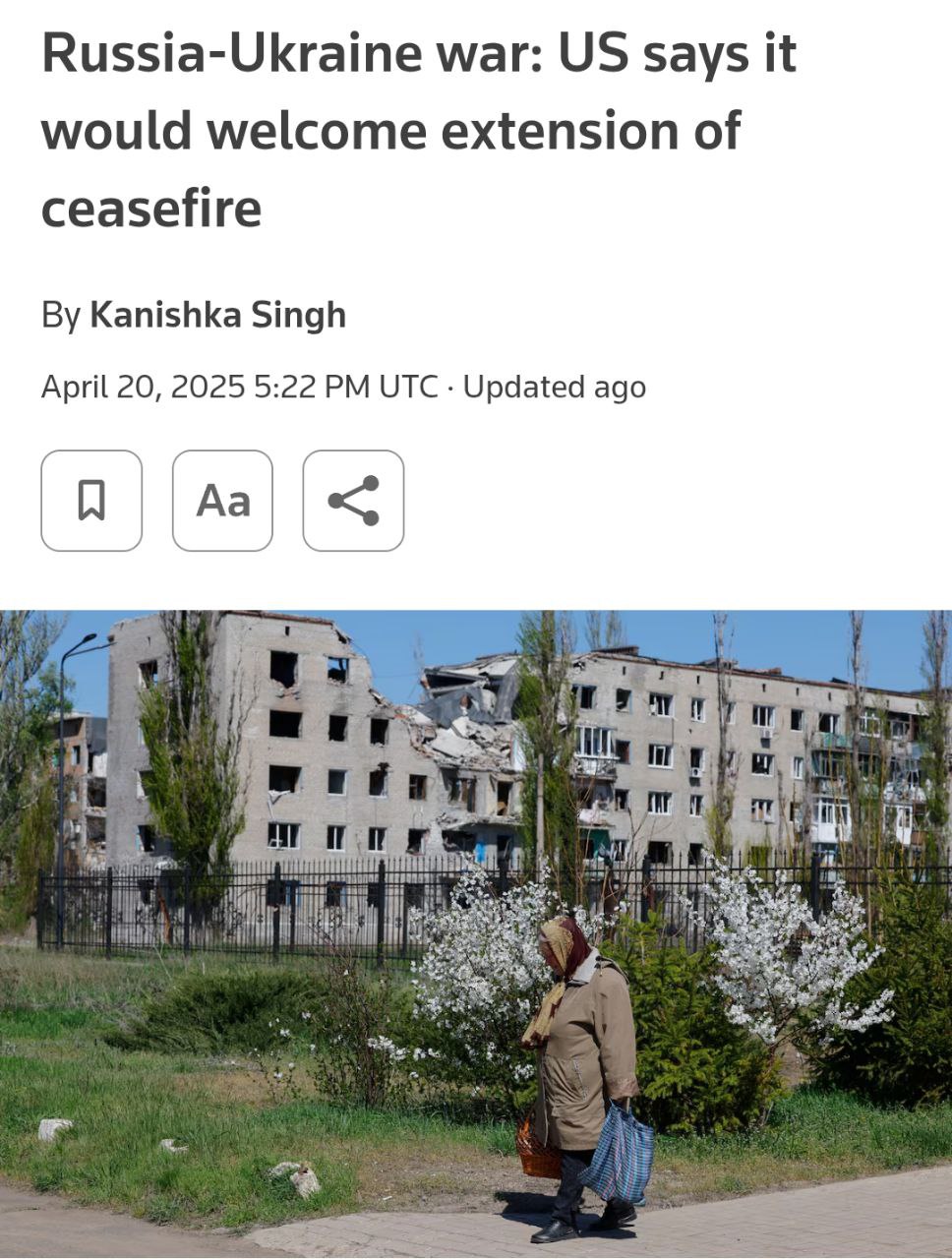 Снимок заголовка на reuters.com