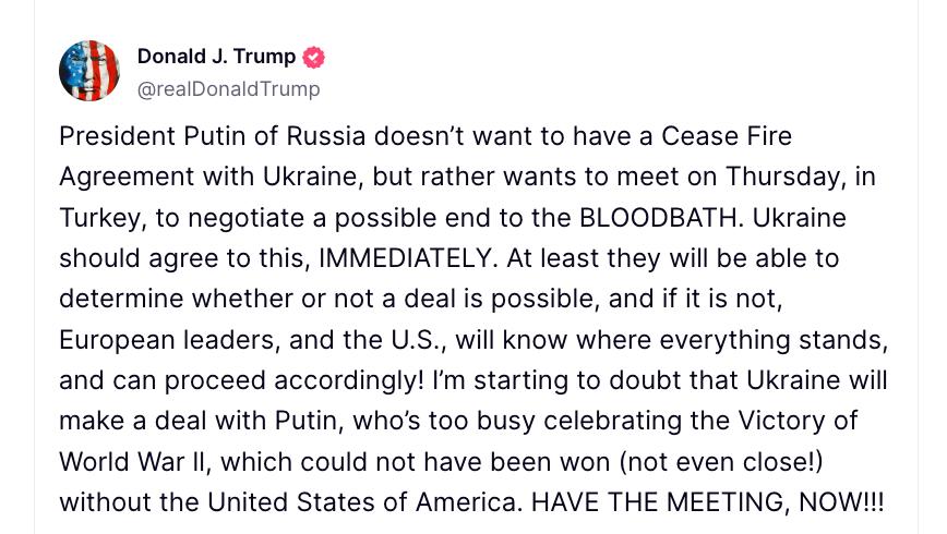 Снимок сообщения на truthsocial.com