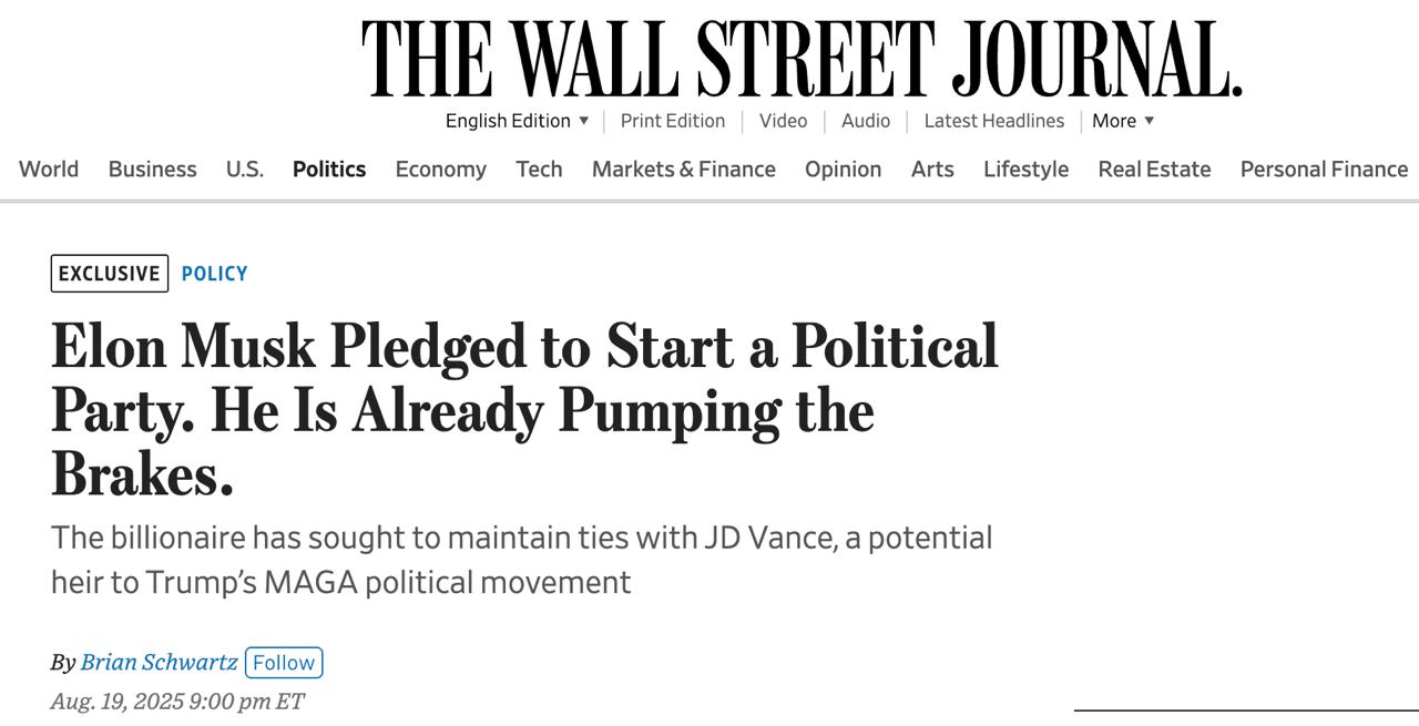 Знімок заголовка на wsj.com