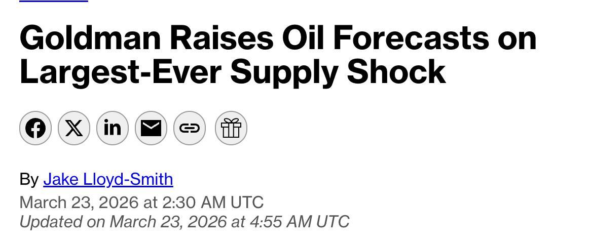 Снимок заголовка на goldmansachs.com &ndash; Инвесторы ожидают более высокие цены на нефть в 2026 году из-за войны США с Ираном