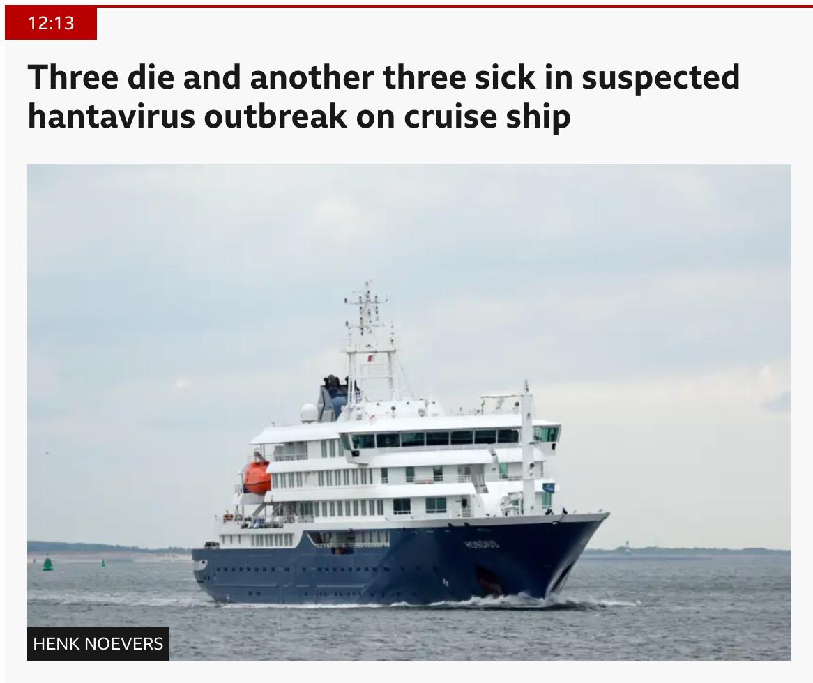Снимок заголовка на bbc.com – На европейском круизном лайнее произошла вспышка хантавируса