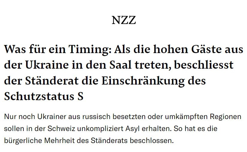 Снимок заголовка в Neue Z&uuml;rcher Zeitung